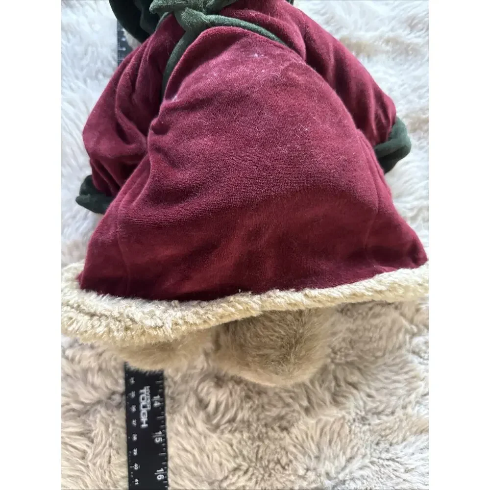 Boyds Bears 12” Teddy Bear Burgundy Winter Coat Hood Scarf Christmas Holiday